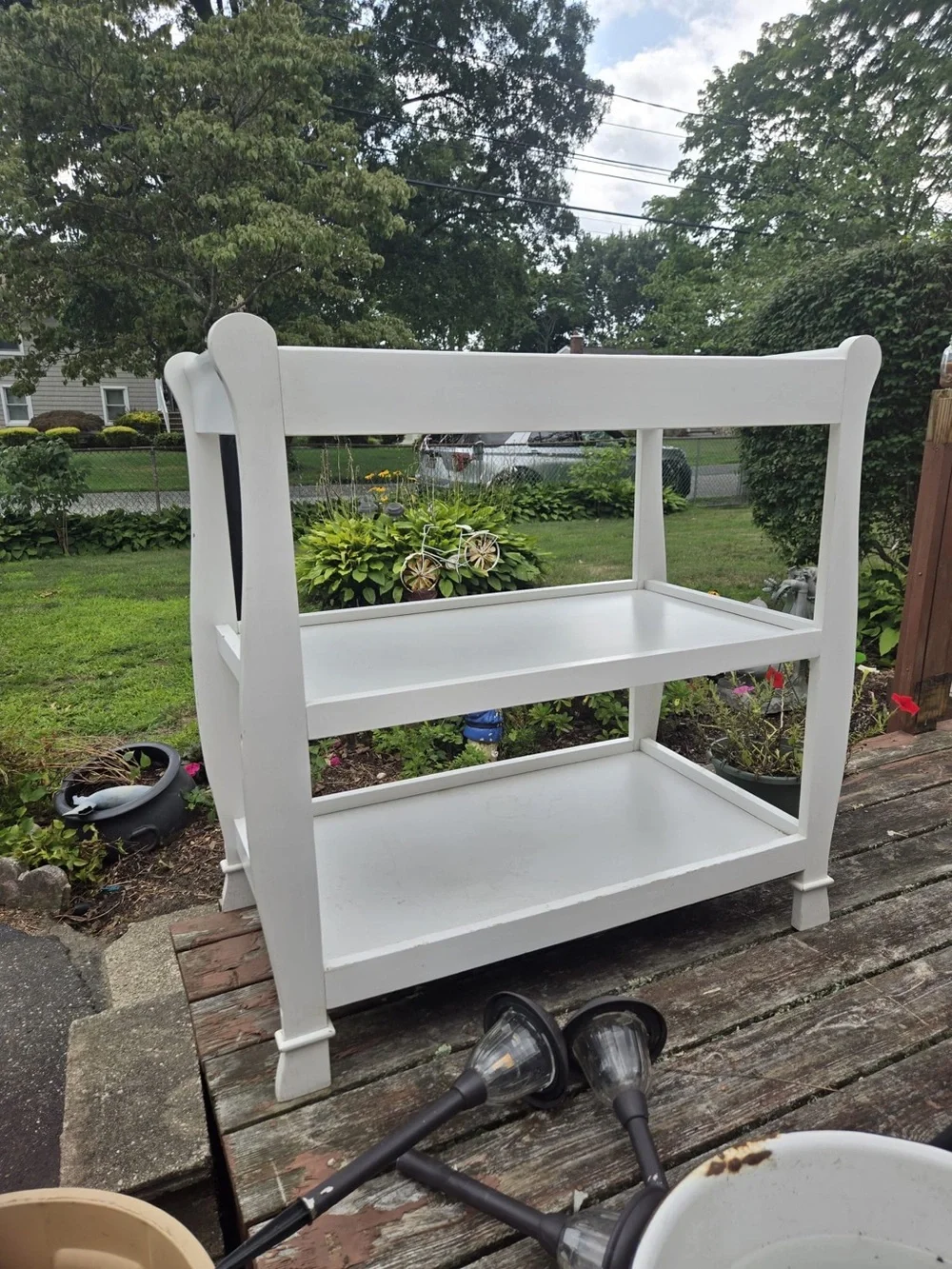 Badger Basket Sleigh Style Changing Table White Wooden Three-Tier Cart